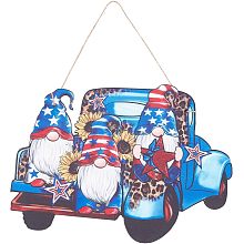 CREATCABIN Independence Day Wood Hanging 4th of July Decoration Wooden Decor Star American Flag Sign Car Dwarf Party Decorations Red White Blue for Door Porch Wall Memorial Day Home 7.48 x 7.87 Inch