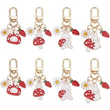 8pcs Enamel Rabbit Keychains, Flower Bunny Keychains with Strawberry Flower Charms Cute Easter Bunny Charms Mushroom Keychains for Women Handbags Party Decors Earphone Case Car Key