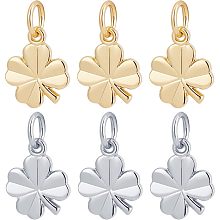 Beebeecraft 40Pcs/Box 2 Colors Four Leaf Clover Charms 18K Gold& Platinum Plated Brass St. Patrick's Day Shamrock Charm Good Luck Pendant with Jump Ring for Jewelry Making