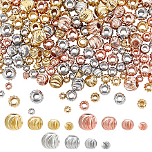 BENECREAT 192Pcs 4-Size Real 18K Gold Plated Spacer Beads, Gold, Rose Gold, Silver Round Metal Beads for Necklaces, Bracelets and Jewelry Making, 16Pcs/Style