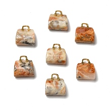 Honeyhandy Natural Crazy Agate Brass Pendants, Handbag Charms, Golden, 27.5x26x12mm, Hole: 6.3x5mm