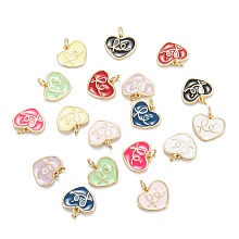 Honeyhandy Brass Enamel Charms, Real 18K Gold Plated, Long-Lasting Plated, Heart with RE, Mixed Color, 12x13.5x1.5mm, Hole: 3mm, Jump Ring: 5x0.8mm