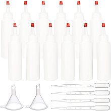 BENECREAT 12 Packs 3.4 oz Plastic Squeeze Bottles Dispensing Bottles with Red Tip Caps with 2 Funnels and 4 Droppers for Paint, Art and Crafting Project