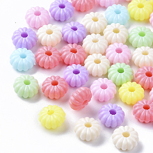 Arricraft Opaque Polystyrene(PS) Plastic Corrugated Beads, Pumpkin, Mixed Color, 8.5x4.5mm, Hole: 2mm, about 2500pcs/500g