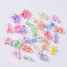 Honeyhandy Opaque Acrylic Charms, AB Color Plated, Mixed Letters, Mixed Color, 12.5~14.5x5~13x3.5mm, Hole: 2mm