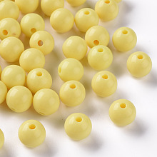 Honeyhandy Opaque Acrylic Beads, Round, Yellow, 10x9mm, Hole: 2mm, about 940pcs/500g