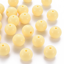 Honeyhandy Opaque Acrylic Beads, Round, Yellow, 16x15mm, Hole: 2.8mm, about 220pcs/500g