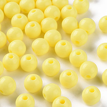 Honeyhandy Opaque Acrylic Beads, Round, Yellow, 8x7mm, Hole: 2mm, about 1745pcs/500g