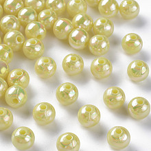 Honeyhandy Opaque Acrylic Beads, AB Color Plated, Round, Yellow, 8x7mm, Hole: 2mm, about 1745pcs/500g