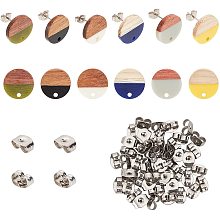 SUPERFINDINGS 6 Pairs 6 Colors Resin Wood Stud Earring Flat Round Wood Post Stud Earrings Wood Statement Jewelry Findings Personalized Walnut Earring Findings for Women Sister Friends Mom,Pin:0.7mm