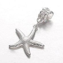 Honeyhandy Alloy European Dangle Charms, Large Hole Starfish/Sea Stars Beads, Silver Color Plated, 35mm, Hole: 5mm