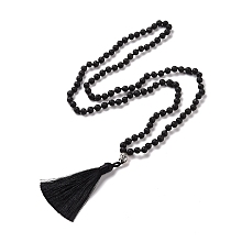 Honeyhandy Tassel Pendant Necklaces, with Natural Lava Rock Beads, Buddha Head, 31.1 inch~33 inch(79~84cm)