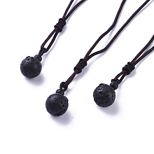 Honeyhandy Natural Lava Rock Pendant Necklaces, with Nylon Cord, Round, 27.55 inch(70cm)