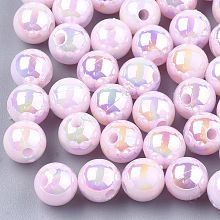 Honeyhandy Plastic Beads, AB Color Plated, Round, Pearl Pink, 6mm, Hole: 1.6mm, 4500pcs/500g