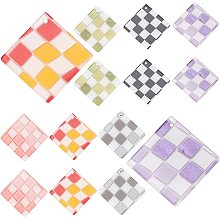 SUNNYCLUE 1 Box 12Pcs 6 Colors Lattice Acrylic Charms Checkerboard Style Rhombus Pendants Jewelry Charm for Women DIY Earring Necklace Jewellery Making Keychain Decor Crafts