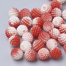 Honeyhandy Imitation Pearl Acrylic Beads, Berry Beads, Combined Beads, Rainbow Gradient Mermaid Pearl Beads, Round, Red, 10mm, Hole: 1mm, about 200pcs/bag