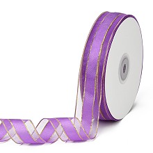 Honeyhandy Solid Color Organza Ribbons, Golden Wired Edge Ribbon, for Party Decoration, Gift Packing, Medium Orchid, 1"(25mm), about 50yard/roll(45.72m/roll)