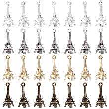 Nbeads 80Pcs 4 Colors Alloy Pendants, Cadmium Free & Lead Free, Eiffel Tower, Mixed Color, 22.5x8.2x8.2mm, Hole: 1.6mm, 20pcs/style