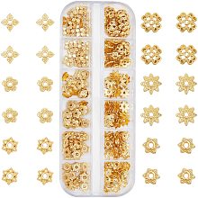 PandaHall Elite Flower Bead Caps, 180pcs 6 Styles 18K Gold Plated Alloy Filigree End Caps Muiti-Petal Round Cup Shape Tibetan Spacers for Bracelet Earring Jewelry DIY Craft, Golden