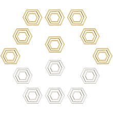 SUNNYCLUE 48Pcs 3 Sizes Hexagon Linking Rings Brass Earring Charm Connector Links Open Bezel Charms Earring Finding Charm for DIY Crafts Earring Resin Pendant Making, Sliver & Golden