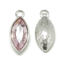 Honeyhandy Alloy Glass Pendants, Faceted, Horse Eye, Platinum, Pearl Pink, 20x9x5mm, Hole: 1.5mm