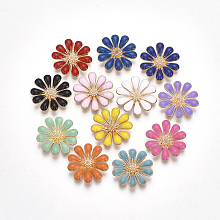 Honeyhandy Alloy Enamel Cabochons, Flower, Golden, Mixed Color, 18x3.5mm