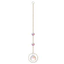 Honeyhandy Iron Big Pendant Decorations, Glass Charms Suncatchers Rainbow Maker, for Garden, Wedding, Lighting Ornament, Round Pattern, 310~320x50mm