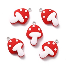 Honeyhandy Autumn Theme Resin Pendants, with Platinum Iron Peg Bail, Mushroom, Red, 30x19x8mm, Hole: 2mm