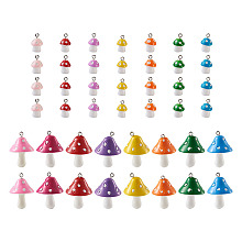 Honeyhandy Pandahall Resin Pendant Sets, with Platinum Plated Iron Loop, Mushroom, Mixed Color, 30pcs/set