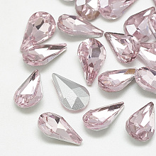 Honeyhandy Pointed Back Glass Rhinestone Cabochons, Back Plated, Faceted, teardrop, Light Rose, 8x5x3mm