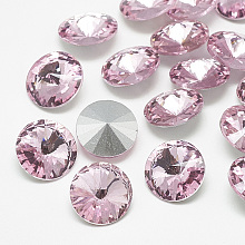 Honeyhandy Pointed Back Glass Rhinestone Cabochons, Rivoli Rhinestone, Back Plated, Faceted, Cone, Light Rose, 10x5mm