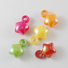 Honeyhandy Opaque Acrylic Pendants, AB Color, Star, Mixed Color, 17x12x7mm, Hole: 3mm, about 900pcs/500g