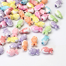 Honeyhandy Fish Craft Style Acrylic Beads, Mixed Color, 15x9x7.5mm, Hole: 2.5mm, about 1100pcs/500g