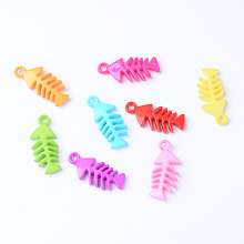 Honeyhandy Opaque Acrylic Pendants, Fishbone, Mixed Color, 33x14.5x5mm, Hole: 2.5mm, about 440pcs/500g