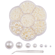 52g ABS Plastic Imitation Pearl Cabochons, Half Round, Beige, 2~10x1~5mm