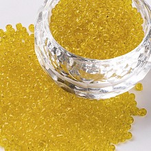 Honeyhandy Glass Seed Beads, Transparent, Round, Yellow, 12/0, 2mm, Hole: 1mm, about 30000 beads/pound