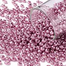 Honeyhandy 8/0 Glass Seed Beads, Metallic Colours Style, Round, Orchid, 8/0, 3mm, Hole: 1mm, about 10000pcs/pound