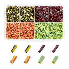 Arricraft 4 Colors Opaque Colours Two Tone Bugle Beads, Round, Mixed Color, 4~8.5x2mm, Hole: 0.6~0.8mm, about 30g/color