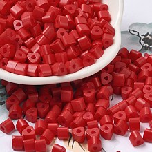 Baking Painted Glass Bead, Ceylon, Triangle Hole, Trangle, Red, 5x5x4mm, Hole: 1.3mm, 3150pcs/pound