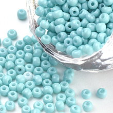 Honeyhandy Baking Paint Glass Seed Beads, Round, Sky Blue, 3x1.5~3mm, Hole: 1mm, about 10000pcs/bag, about 450g/bag