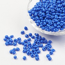 Honeyhandy Opaque Glass Seed Beads, Fringe Teardrop Beads, Blue, 4~5x3mm, Hole: 1mm, about 440~450g/bag