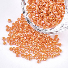 Honeyhandy Opaque Glass Seed Beads, Rainbow Plated, Round, Coral, 4mm, Hole: 1.5mm, about 4500pcs/bag