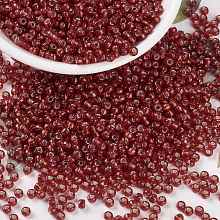 MIYUKI Round Rocailles Beads, Japanese Seed Beads, 8/0, (RR10) Silverlined Flame Red, 8/0, 3mm, Hole: 1mm, about 2111~2277pcs/50g