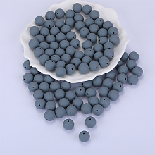 Round Silicone Focal Beads, Chewing Beads For Teethers, DIY Nursing Necklaces Making, Dark Gray, 15mm, Hole: 2mm