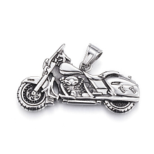 Honeyhandy 304 Stainless Steel Big Pendants, Motorbike/Motorcycle, Antique Silver, 32x54x5mm, Hole: 9.5x7mm