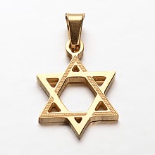 Honeyhandy Star of David 304 Stainless Steel Pendants, for Jewish, Golden, 22x16x2mm, Hole: 4x7mm