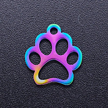 201 Stainless Steel Pet Charms, Dog Paw Prints, Rainbow, Multi-color, 13x12x1mm, Hole: 1.5mm