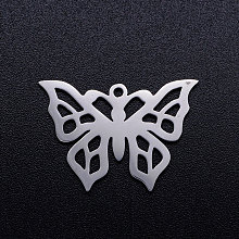 Honeyhandy 201 Stainless Steel Hollow Pendants, Butterfly, Stainless Steel Color, 10.5x14.5x1mm, Hole: 1.4mm