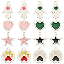 SUNNYCLUE 1 Box 16Pcs 4 Style 304 Stainless Steel Enamel Charms Heart Hamsa Hand Charms Star Charms Dog Pow Cute Love Charms for Jewelry Making Charm Women Adult DIY Necklace Earring Bracelet Crafts