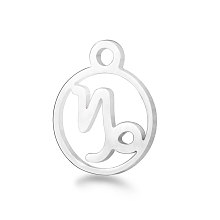 Honeyhandy 201 Stainless Steel Charms, Flat Round with Constellation, Stainless Steel Color, Capricorn, 13.4x10.8x1mm, Hole: 1.5mm